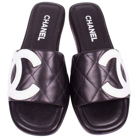 chanel leather sandals|Chanel sandals black and white.